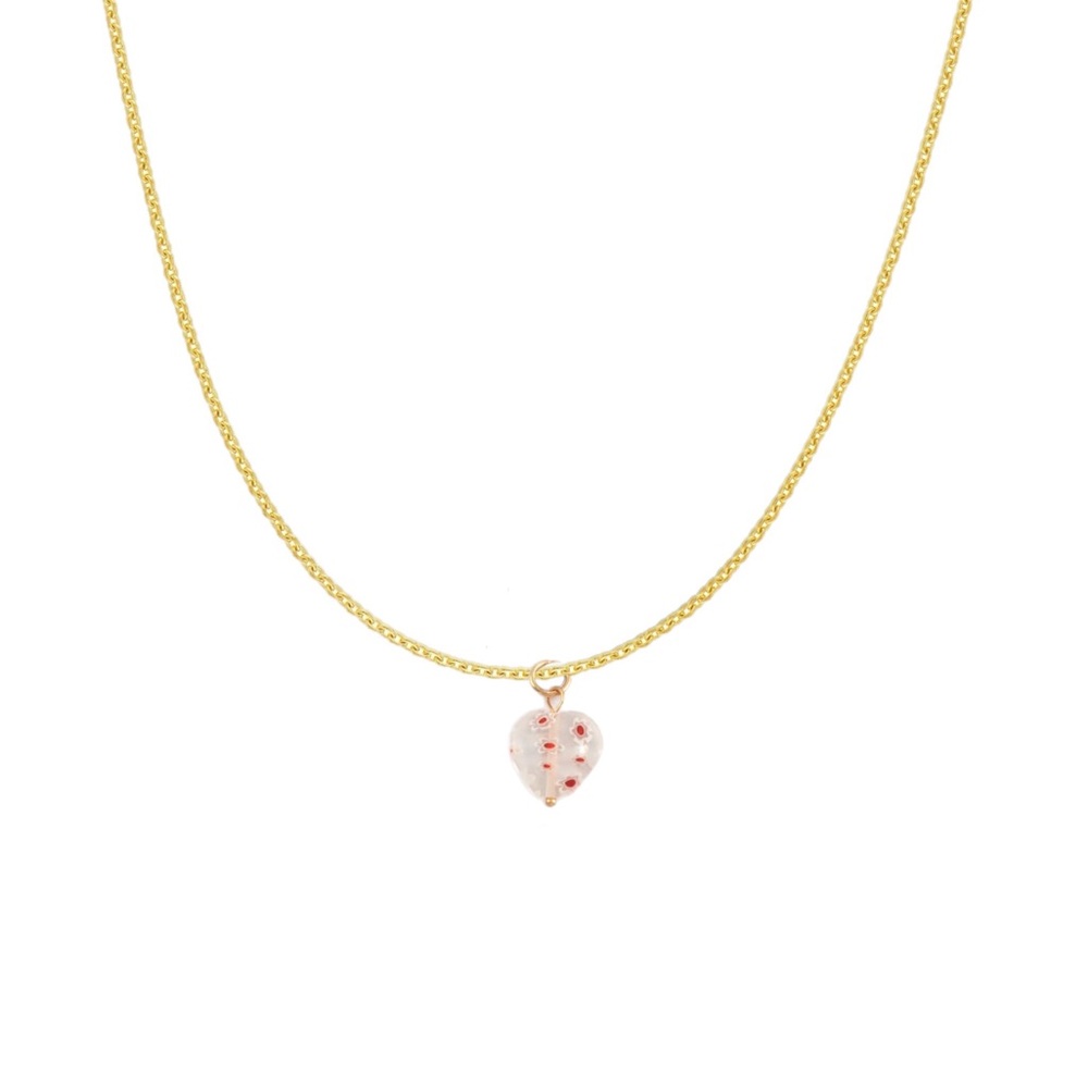 Glass Heart Gold Charm Necklace